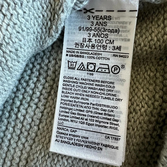 Baby Gap Grey Gray Toddler Boy Hoodie Garter Grandpa Sweater Coat Size 3 Nwt - Picture 10 of 10